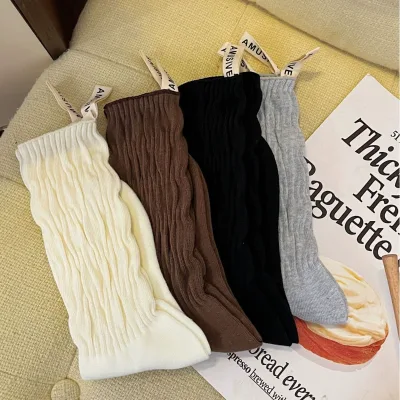 Spring Autumn Retro Ruffled Style Layered Stockings for Women Breathable Mid-Calf Length Cotton Socks