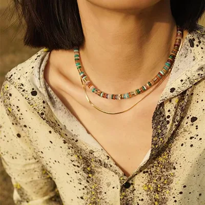 Hot Trendy Waterproof Stainless Steel Beaded Necklace for Women Colorful Natural Stone Beads Fashion Pendant Necklaces New