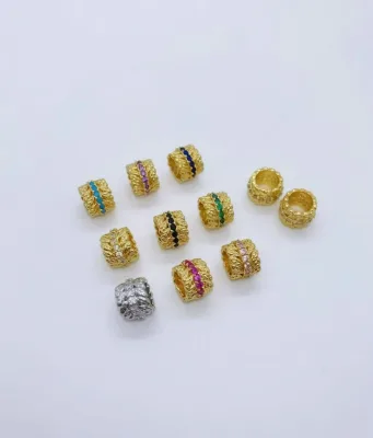Vintage 18K Gold-Plated Round Spacer Beads with Colored Zircon for DIY Bracelet Necklace Jewelry Making (Metals)