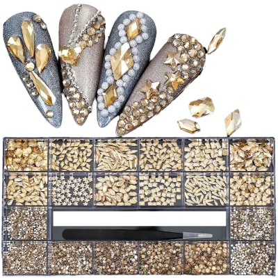 Nail Art 21-Compartment Rhinestone Box - Flat and Shaped Nail Set Wholesale Nail Decorations