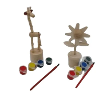 Children's Pigment Painting DIY Dolls Wooden Kids Push Puppets Toys Colorful EN71 Certified for Kids Over 4 Years Old