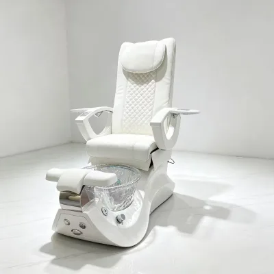 White Electric Adjustable Reclining Pedicure Chair Luxury Spa Pedicure Station Glass Foot Basin Manicure Nail Salon Beauty Salon