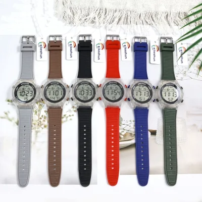 Wholesale Fashion Plastic Transparent Shell Led Digital Watches Sport Waterproof Multi-functional Electronic Watch for Men