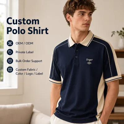 OEM Custom Polo Shirt Contrast Panel Raglan Sleeve Striped Rib Collar Piping Colorblock Sportswear Casual Polo Shirt