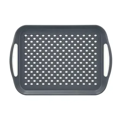 Plastic Reusable Rectangular Non-Slip Serving Tray Handles Food Drinks Anti-Slip Food Serving Tray with Handles