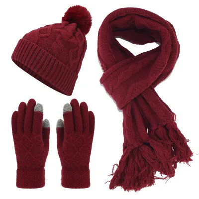 Custom Autumn Winter Fashion Personality Knitted Hat Scarf Gloves Three-Piece Set Outdoor Leisure Warm Suit
