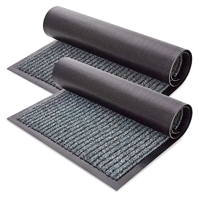 Easy to Clean and Washable Solid Color Non Slip Double Stripe PVC Door Mat Floor Mat for Home
