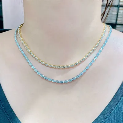 CH-LAN1018 Delicate Zircon Link Necklace, Gold Plated Copper Necklace, Silver Plating Zircon Link Chains Necklace Jewelry