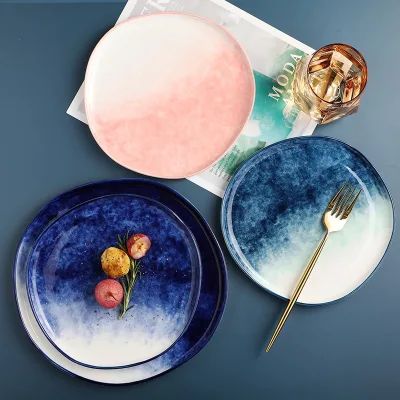Nordic Creative Gradient Ceramic Tableware Underglaze Western Dinner Plate Flat Plate Home Steak Dessert Dish