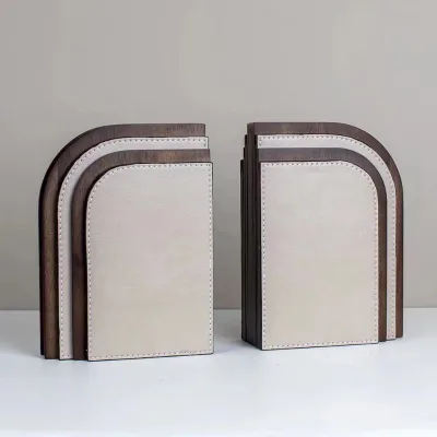 Modern Solid Wood Patchwork Bookends Leather Art Books Bookshelves Home Decor Study Room Hotel Decorations Creative Decoration