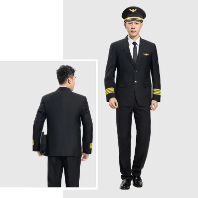 Custom Aviation Pilot Uniform Set Shirt Pants for Male Pilot Flight Attendants Suit Wholesale