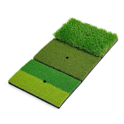 Compact Size 3 in 1 Golf Practice Mat with Rough Turf Short Turf Tee Turf Golf Swing Practice Pad with Anti Slippery Backing