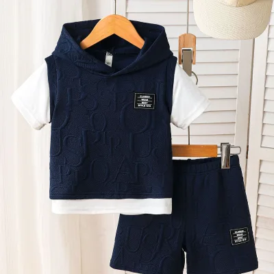 Exclusive Boys 2026 Hot Sale Summer New Arrivals Leisure Fashionable Trendy 2pcs Mock Hooded Sweatshirt Short Sleeves Set