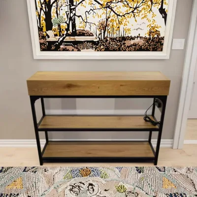 Modern Adjustable Wood Console Table with USB Ports Outlets Home Office Living Room Storage Shelves Furniture