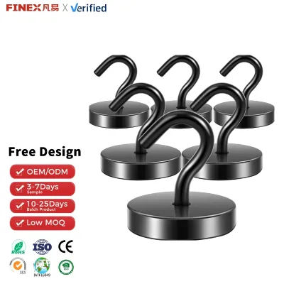 Neosmuk 120lb+ Extra Strong Steel Magnet Hook Fridge Heavy Duty Cruise Hook Ceiling Small Magnetic Van Tool Holder (Black Pack