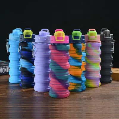 Food Grade Collapsible Foldable Travel Bottles Outdoor Sport Folding Silicone Drinking Sports Water Bottle 500ml Capacity Direct