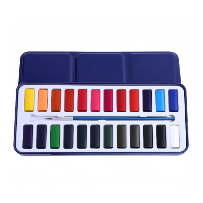 24 Colors Solid Watercolor Paint 1Brush Watercolor Tin Non-toxic Water Color Paint Set for Party Favors and Art Painting
