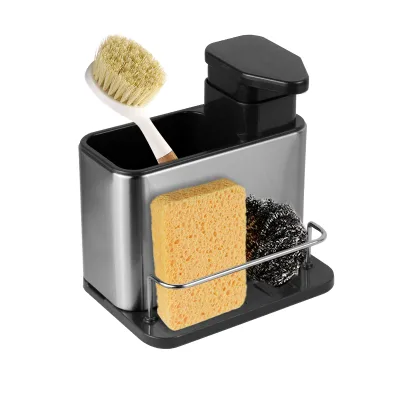 Storage Tool Stainless Steel Kitchen Sink Water Proof Caddy Organizer Soap Dispenser and Sponge Holder