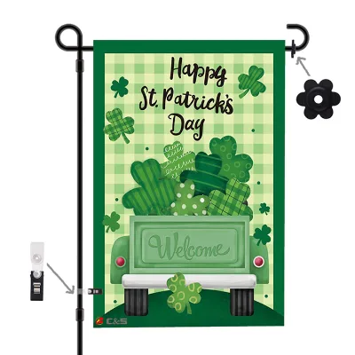 RPET Welcome St Patricks Day Garden Flag 12 X 18 Inch Decorations Green Shamrock Clovers Double Sided Decorative Garden Flags