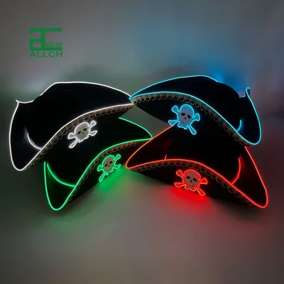 ALLCH Hot Caribbean Adult Pirates Captain Style LED Luminous Flash Triangle Hat Sports Fishing Halloween Cosplay Party Costume