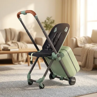 Kids Ride on Luggage Stroller, 2 in 1 Multifunctional Toddler Travel Suitcase, Foldable Baby Trolley Rideable Luggage