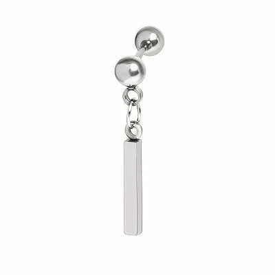 Trendy Silver Plated Rectangular Strip Tassel Simple Stud Earrings Cartilage Helix Piercing for Women Girls Elegant Jewelry