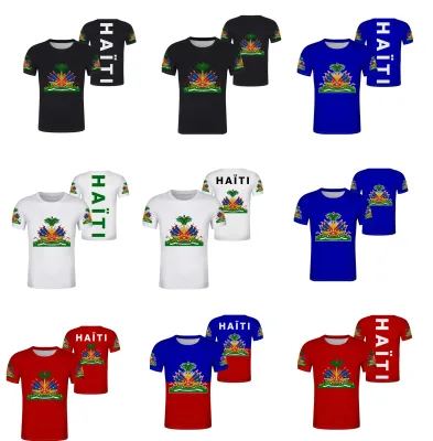 Hot Sell Custom Printing Polyester Haiti Flag T Shirt Men Women's Haitian Flag Short Sleeve T-shirts