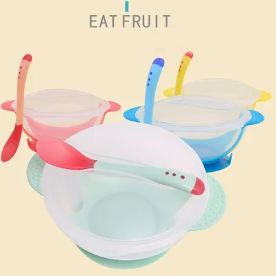 Baby Tableware Dinnerware Suction Bowl with Temperature Sensing Spoon Baby Food Baby Feeding Bowl