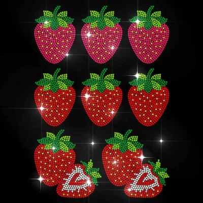Custom Small Batch Crystal Rhinestone Mixed Strawberry Hotfix Applique Premium for DIY Clothes Hats Sewing Supplies