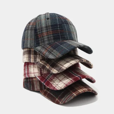 Vintage Plaid Baseball Cap Adjustable Hat for Men and Women Casual Outdoor Winter Spring Autumn