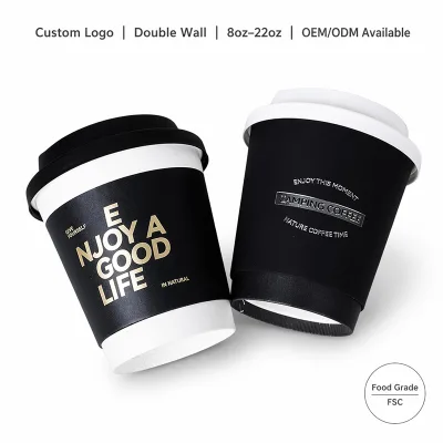 8oz 12oz 16oz OEM Logo Hot Cold Drink Milk Tea Eco Friendly Food Grade Custom Printed Disposable Double Wall Paper Coffee Cup