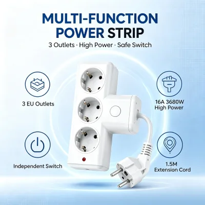 High-Power Multi-Function Power Strip Safe Certified Built to European Safety Standards