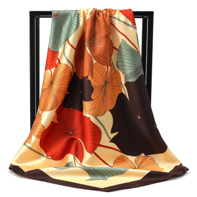 90cm Large Square Scarves Leaf Scarf for Women