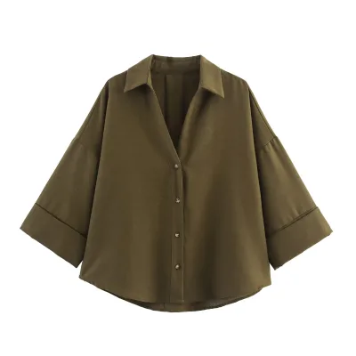 Spring New Cute Fashion Long Loose Casual Broadcloth Design Niche Shirt Top