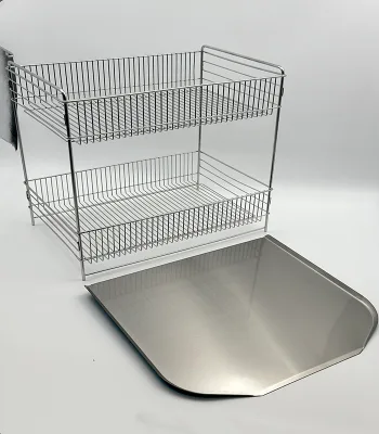 Premium Japanese Korean Style Double-Layer Stainless Steel Non-Folding Multifunction Dish Plate Rack Organizer Seasoning Storage