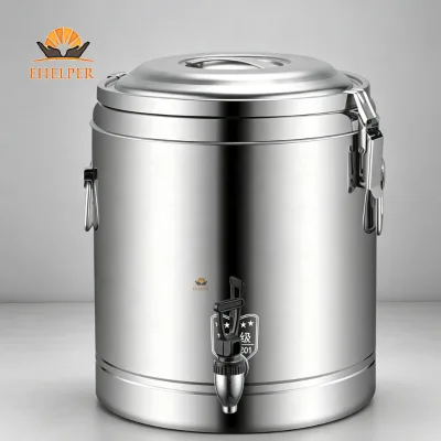 Uncoated Stainless Steel Thermal Storage Bucket With Stainless Steel Handle Lid for Restaurant Hot Soup Milk Storage