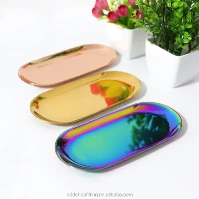 23 cm 30 cm Custom logo Rose Gold Silver Black Trinket Stainless Steel Jewelry Tray