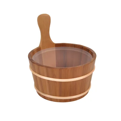 Premium DAVEY Brand Modern Sauna Wooden Bucket Ladle Set with Transom Windows Hourglass Sand Timer Plastic Liner