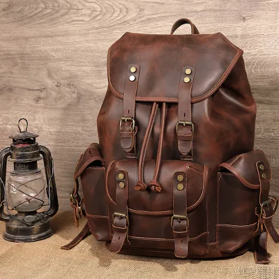 Luxury Designer Leather Backpack for Men Casual Sports Outdoor Gym Use-Casual Travel Bag Fashionable Style Laptop Compatibility