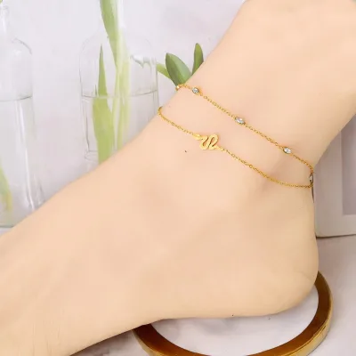 Women's Fashion Anklet Stainless Steel Animal Snake Double Anklet Does Not Fade