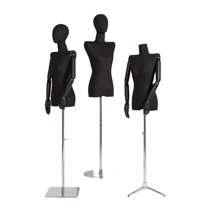 Popular Fashion New Type Black Fabric Mannequins Female Half Body Mannequin With Realistic Mannequin Head