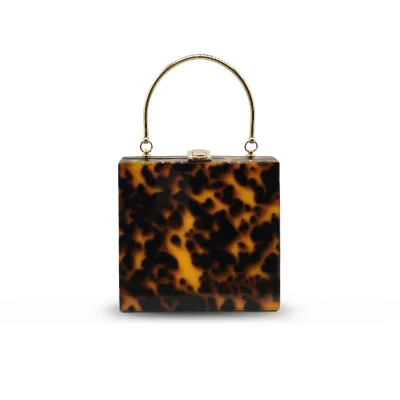Classic Design Leopard Tortoiseshell Elegant square Box Handbags Acrylic Clutch Lady Bag