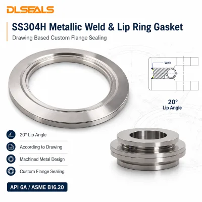 DLSEALS Drawing Based SS304H Metallic Weld and Lip Ring Gasket for Custom Flange Sealing 25 Degree Lip Angle