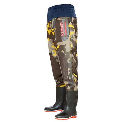 One-Piece Men's Half-Body Wear-Resistant Flying Fishing Waterproof Pants Wading with Water Shoes PVC Knitted Fabric Chest Waders