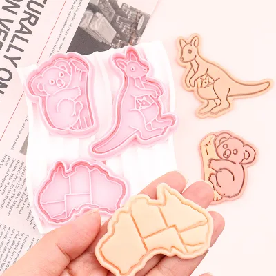 Australian Series Plastic Eco-Friendly Cookie Cutters 3D Cartoon Kangaroo Mother Koala Simulation DIY Printed Cake