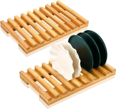 Bamboo Dish Drying Rack,Bamboo Plate Rack,Bamboo Dish Rack,Plate Rack,Kitchen Dish Drying Rack 10 Slots Plate Organizer Cabinet