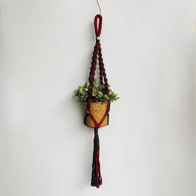 90cm Length Macrame Plant Hanger Handmade Cotton Rope Christmas Holidays Gifts Planter Home Decoration Red Green EH2505001