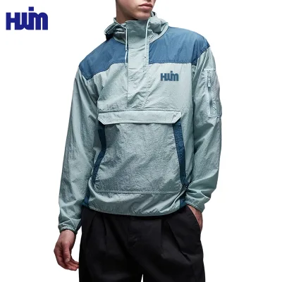 Packable Windbreaker Jacket Custom OEM for Men Drawstring Hood Partial Zip Elastic Cuffs for Outdoor Sports Running