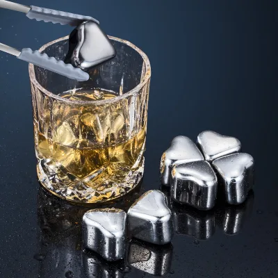 304 Stainless Steel Heart Shaped Ice Cube Set Metal Chilling Quick Freeze Ice Cubes Heart Shaped Ice Cubes