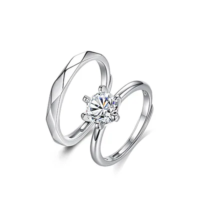 925 Sterling Silver Moissanite Couple Ring, Simple Hexagonal Diamond Ring, Girlfriend Proposal Ring
